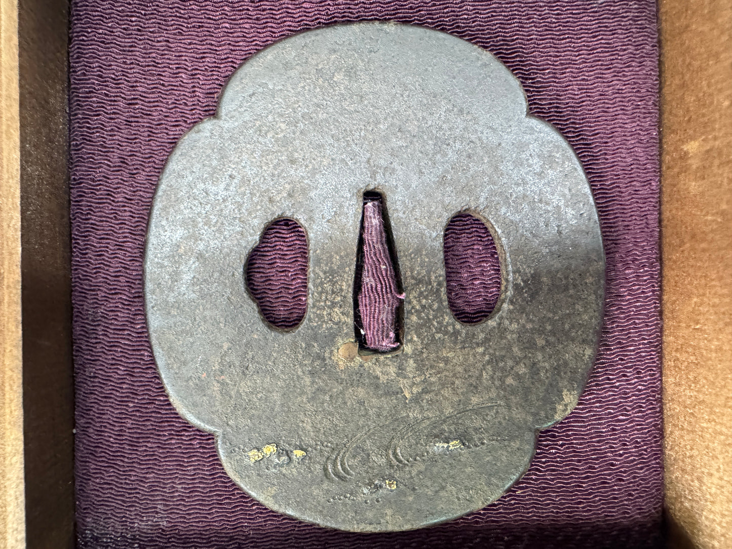 Y10824 TSUBA Iron sword guard inlay box Japan antique samurai katana koshirae