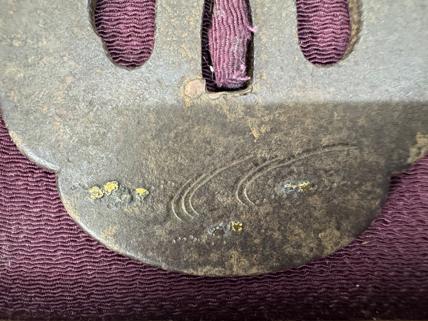 Y10824 TSUBA Iron sword guard inlay box Japan antique samurai katana koshirae
