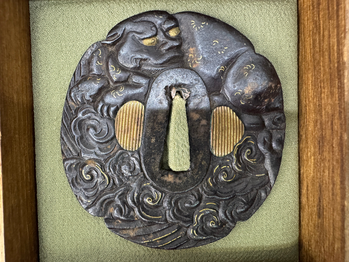 Y10825 TSUBA Iron sword guard inlay box Japan antique samurai katana koshirae