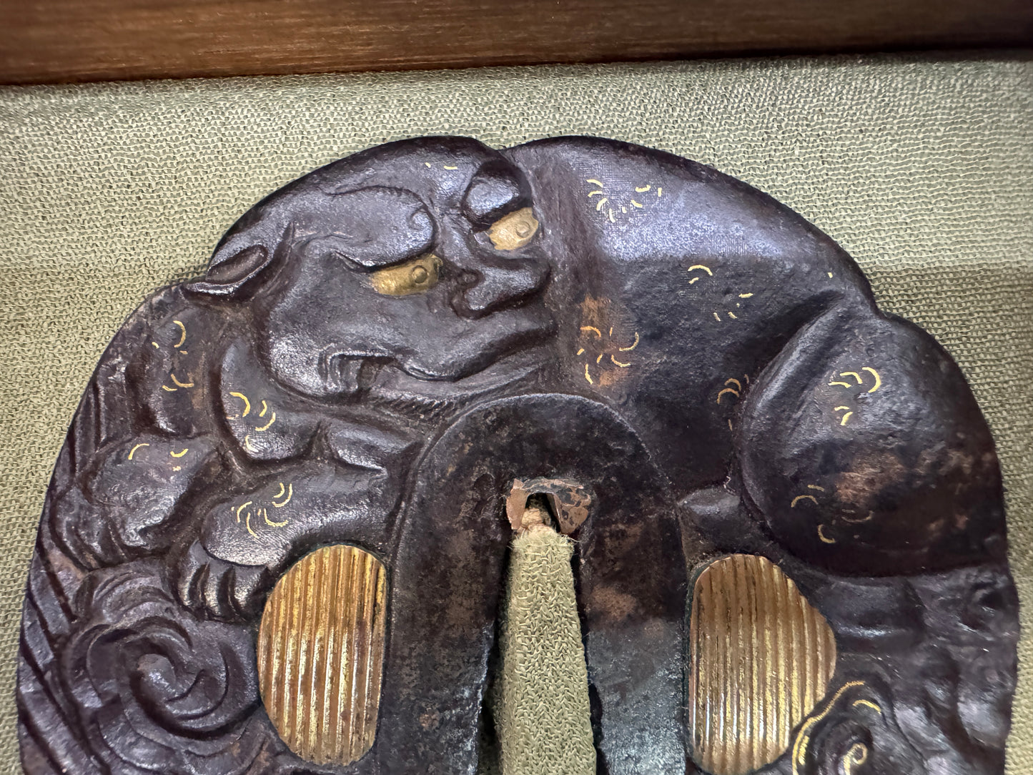 Y10825 TSUBA Iron sword guard inlay box Japan antique samurai katana koshirae