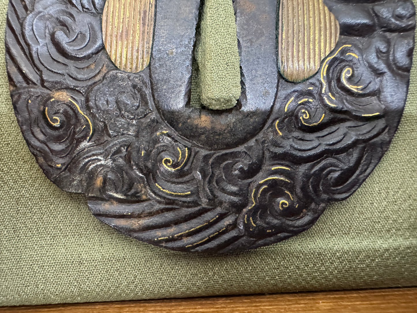 Y10825 TSUBA Iron sword guard inlay box Japan antique samurai katana koshirae