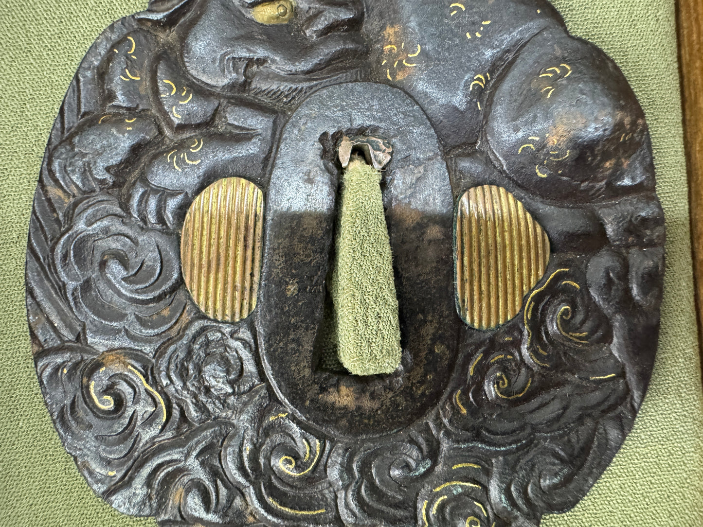Y10825 TSUBA Iron sword guard inlay box Japan antique samurai katana koshirae