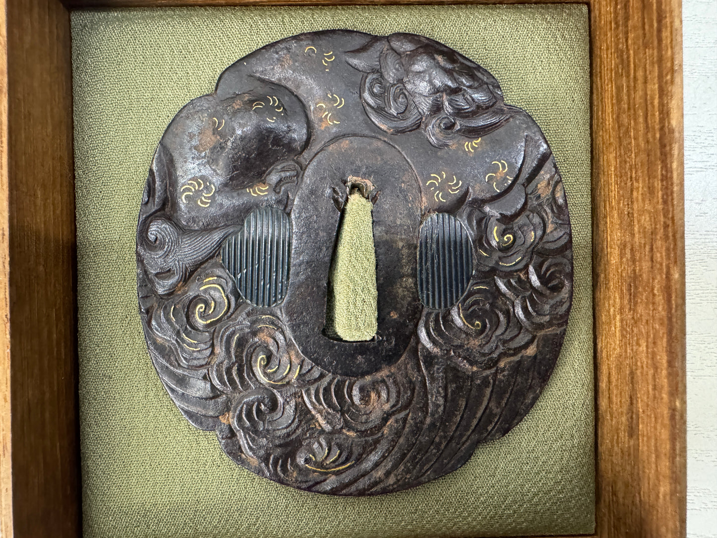 Y10825 TSUBA Iron sword guard inlay box Japan antique samurai katana koshirae
