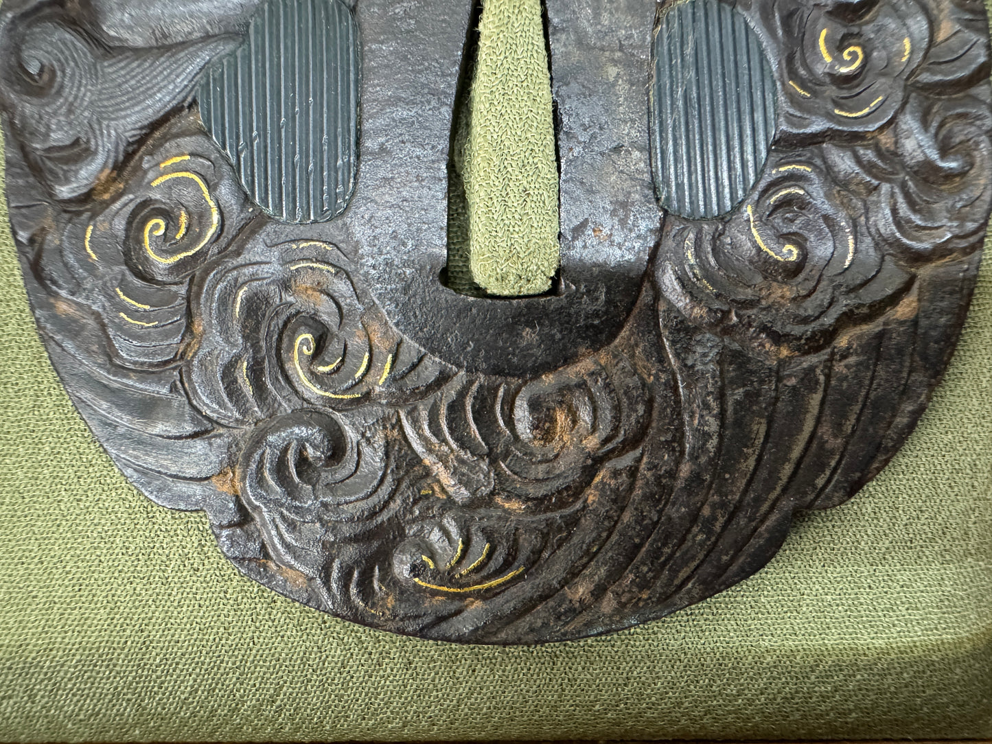 Y10825 TSUBA Iron sword guard inlay box Japan antique samurai katana koshirae