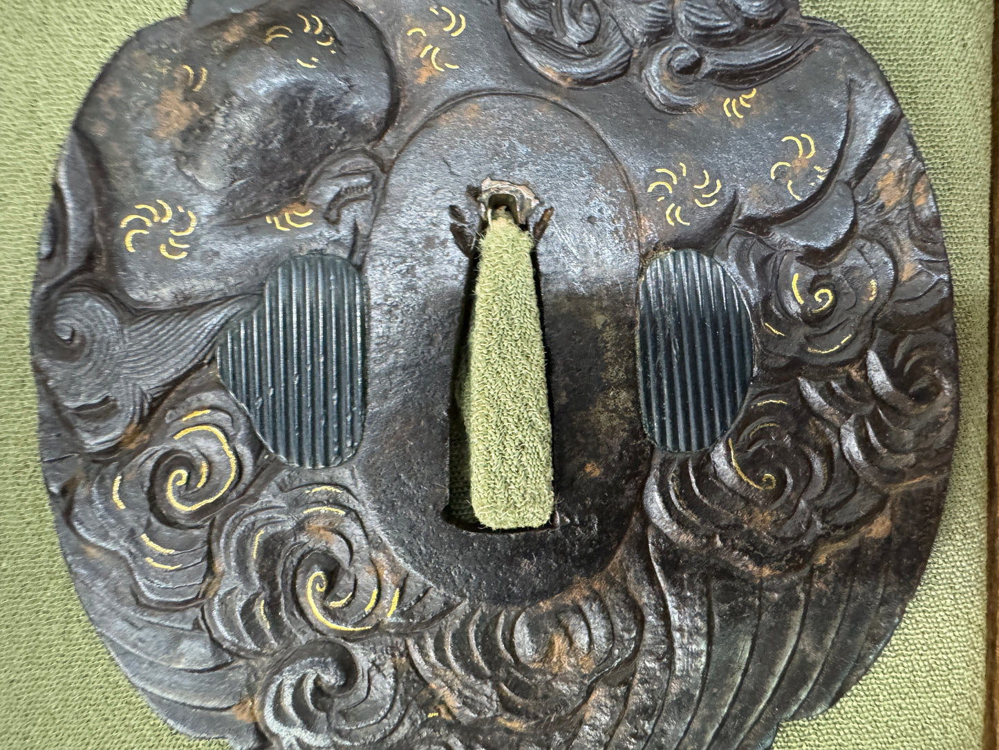 Y10825 TSUBA Iron sword guard inlay box Japan antique samurai katana koshirae
