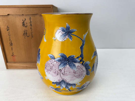 Y10832 FLOWER VASE Seto-ware signed box Japan antique ikebana floral arrangement