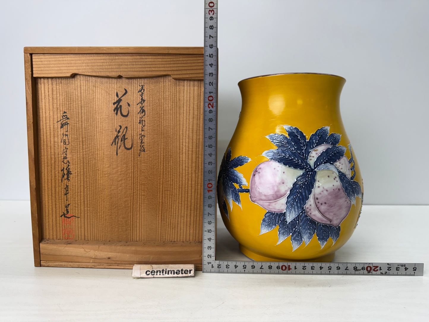 Y10832 FLOWER VASE Seto-ware signed box Japan antique ikebana floral arrangement