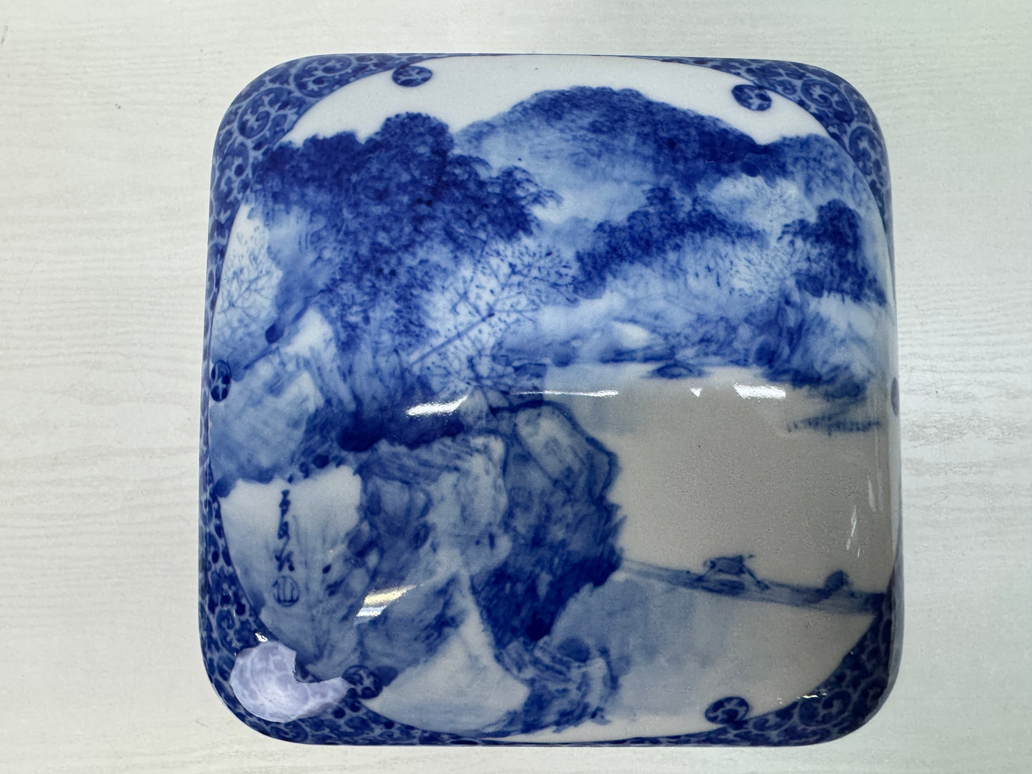 Y10835 BOX Seto-ware Pavilion Landscape muti-tiered container Japan antique case