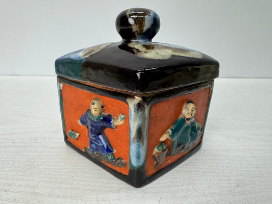 Y10836 BOX Sumida-ware Lidded container color picture Japan antique tableware