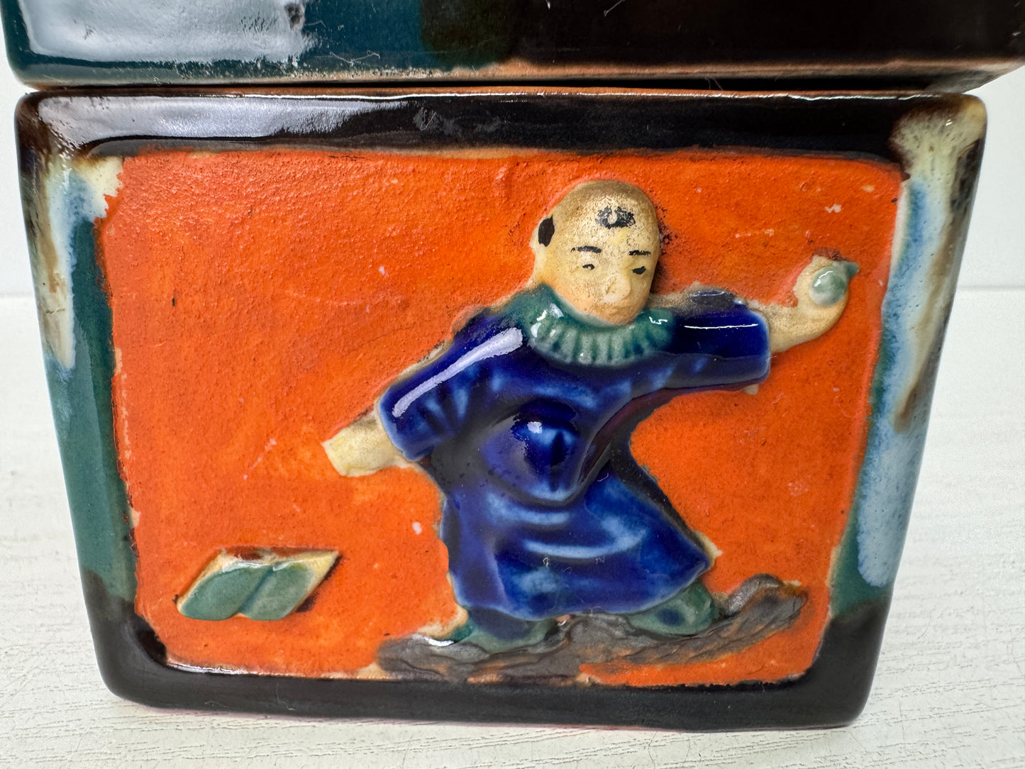 Y10836 BOX Sumida-ware Lidded container color picture Japan antique tableware