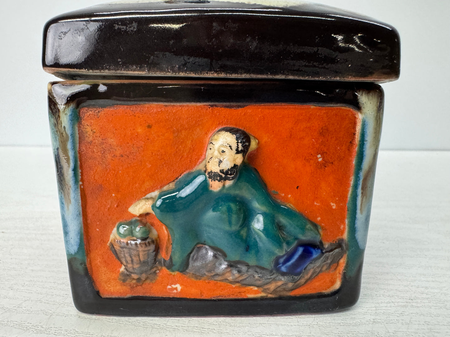 Y10836 BOX Sumida-ware Lidded container color picture Japan antique tableware