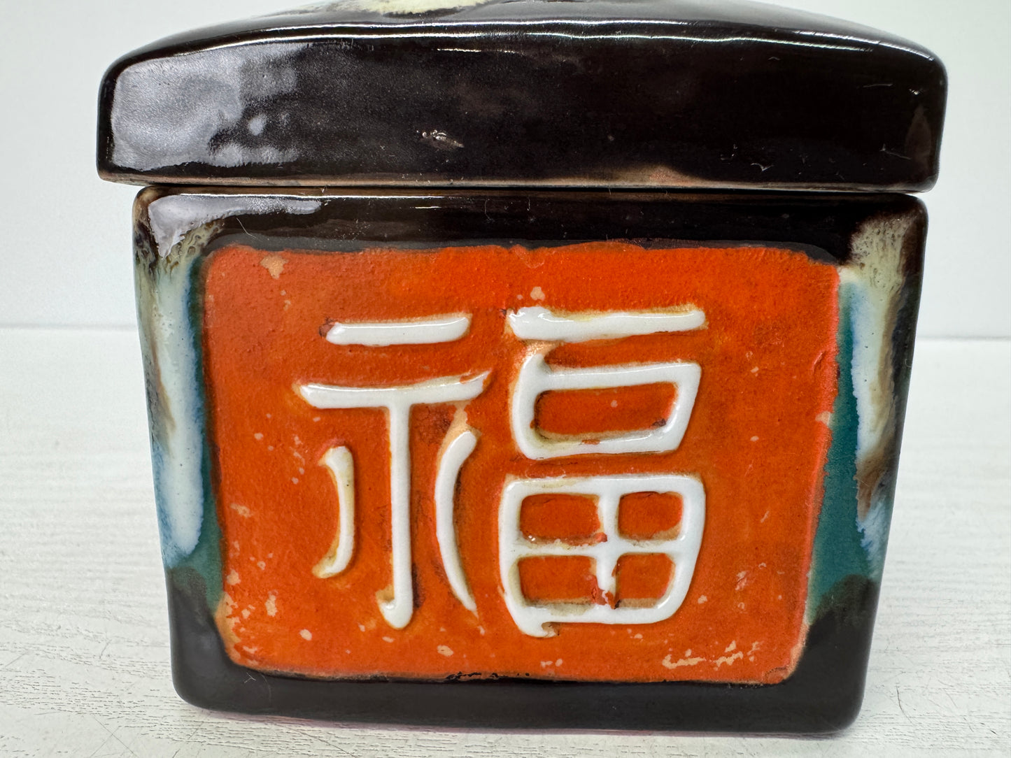 Y10836 BOX Sumida-ware Lidded container color picture Japan antique tableware