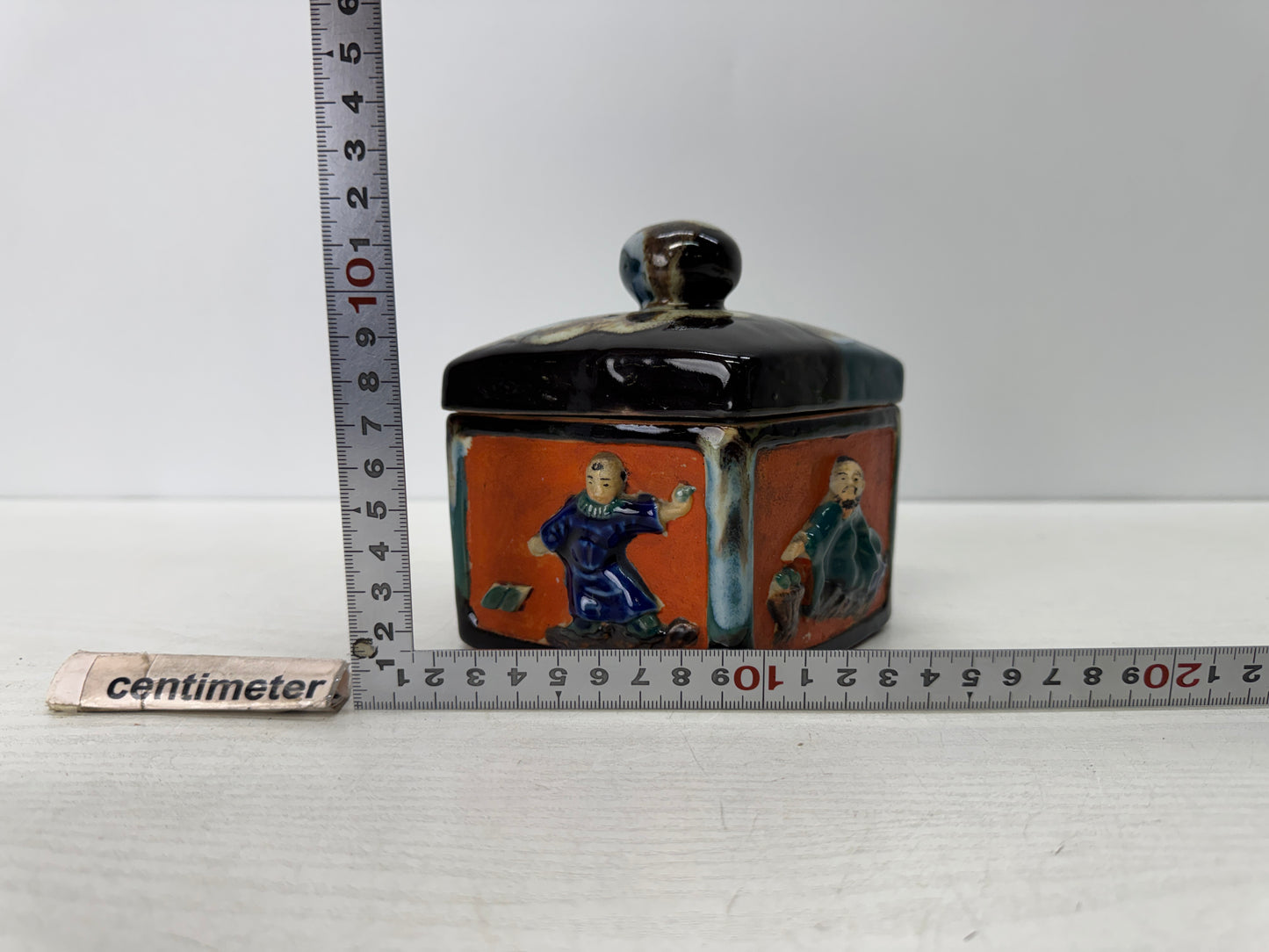 Y10836 BOX Sumida-ware Lidded container color picture Japan antique tableware