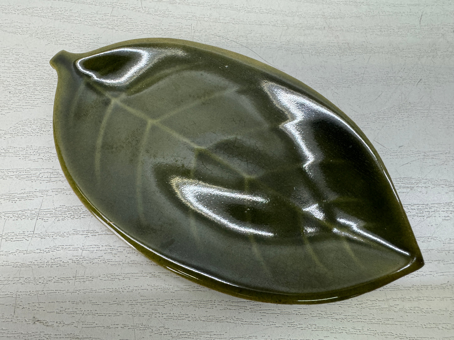 Y10840 DISH Seto-ware leaf-shaped plate set of 5 signed box Japan antique