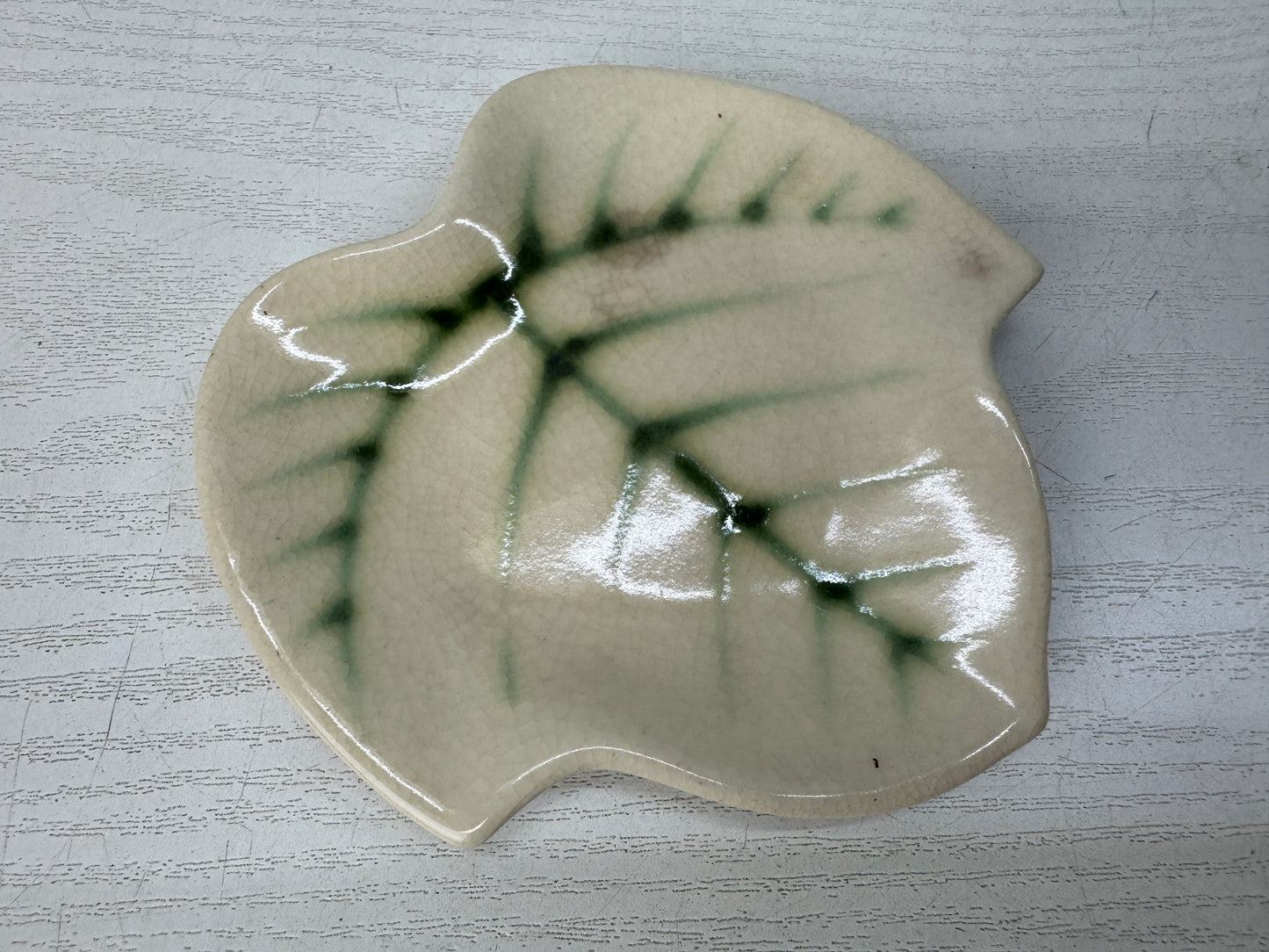 Y10840 DISH Seto-ware leaf-shaped plate set of 5 signed box Japan antique