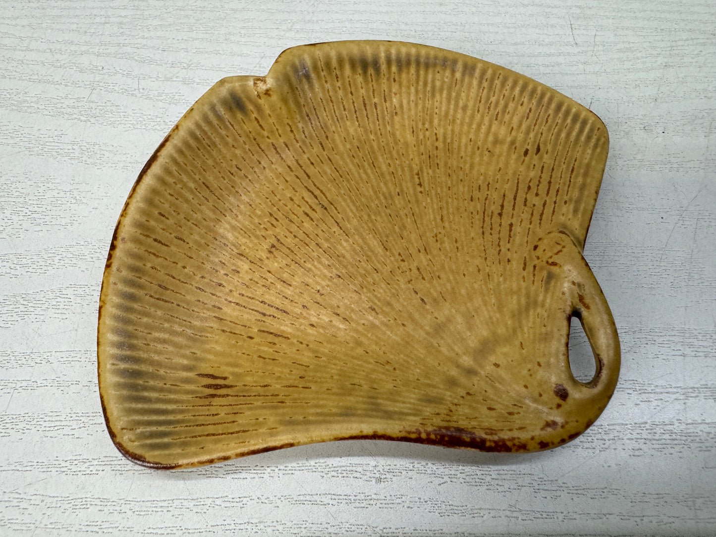 Y10840 DISH Seto-ware leaf-shaped plate set of 5 signed box Japan antique