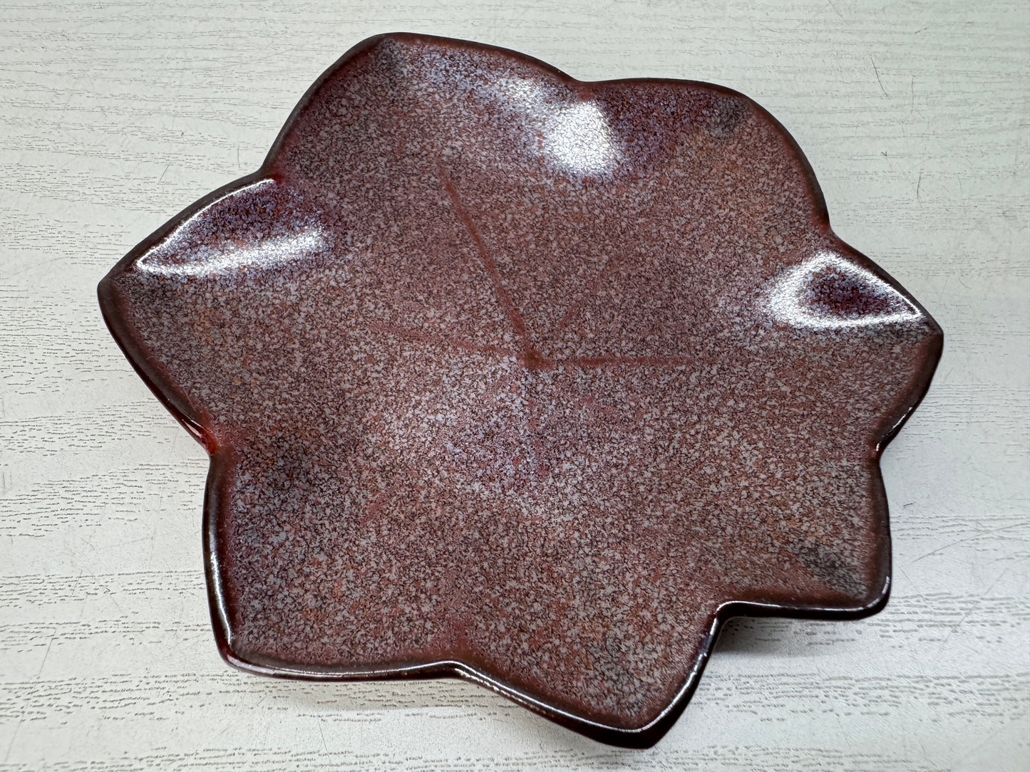 Y10840 DISH Seto-ware leaf-shaped plate set of 5 signed box Japan antique
