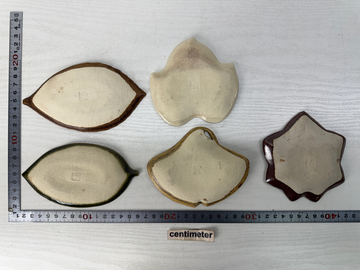 Y10840 DISH Seto-ware leaf-shaped plate set of 5 signed box Japan antique