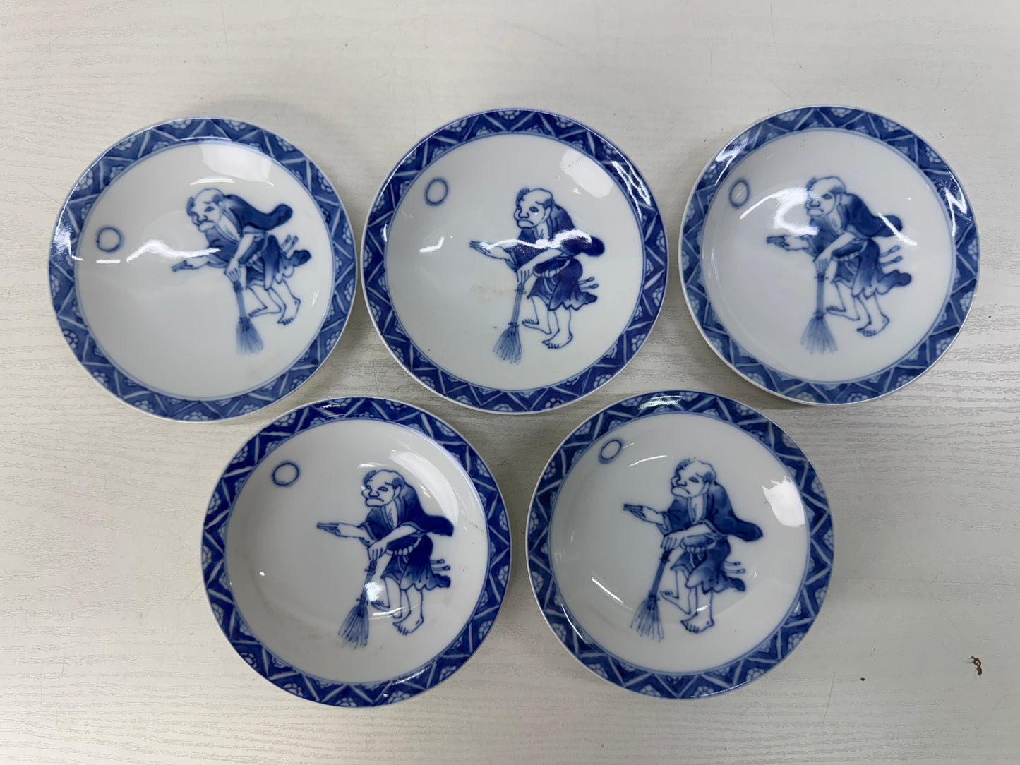 Y10841 DISH Seto-ware serving plate set of 5 Hermit signed box Japan antique