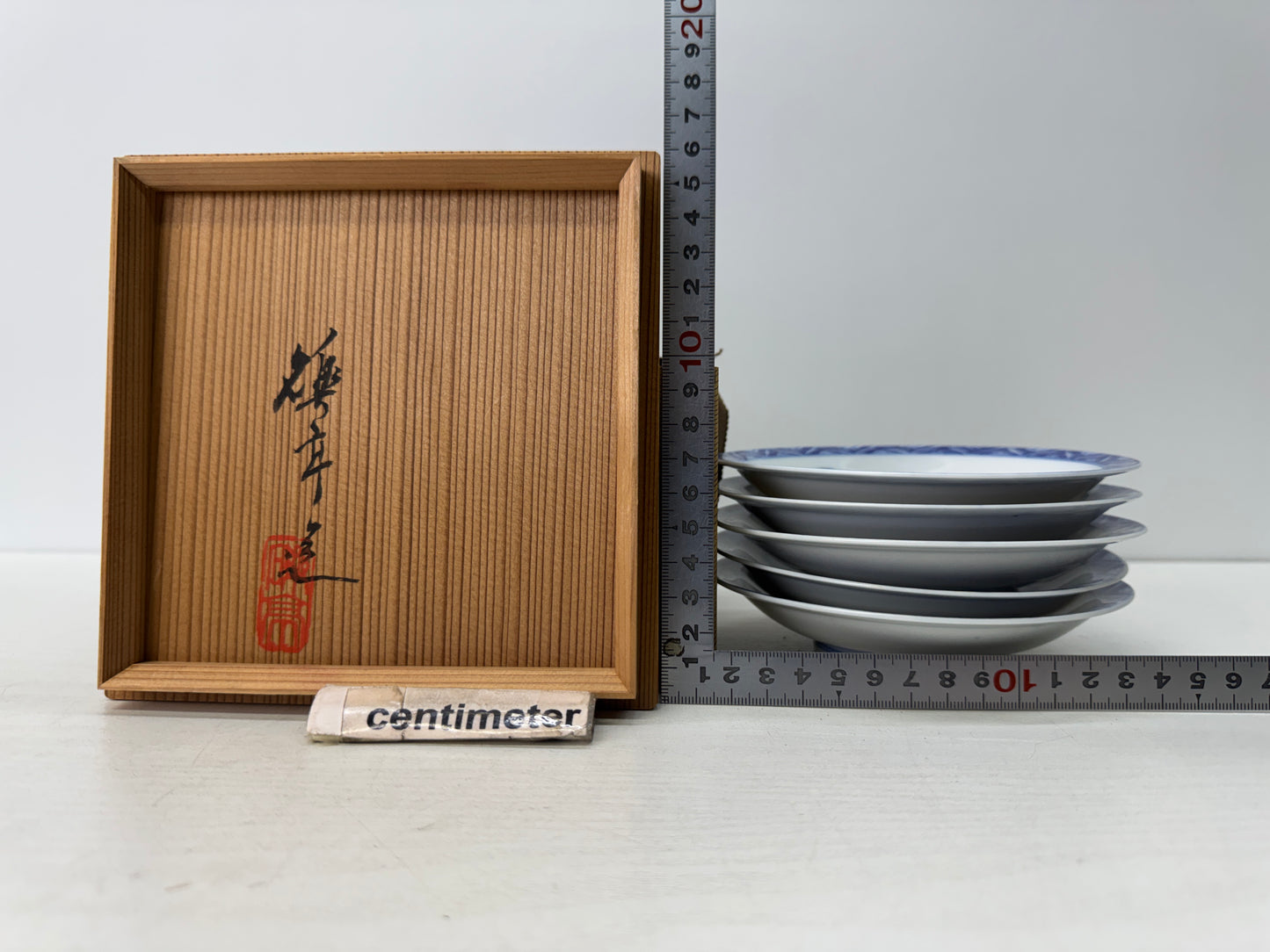 Y10841 DISH Seto-ware serving plate set of 5 Hermit signed box Japan antique