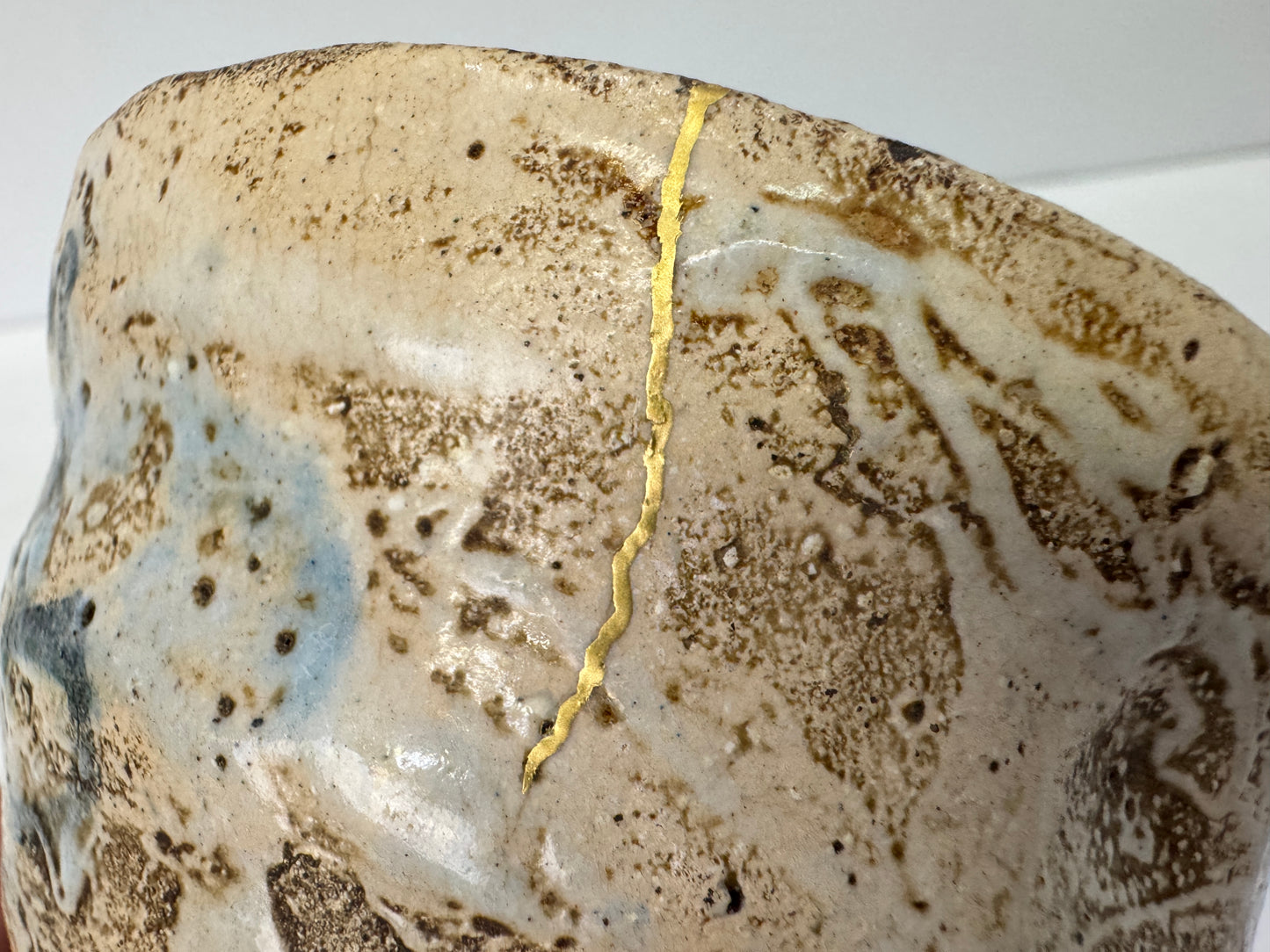 Y10844 CHAWAN Mino-ware kintsugi bowl signed Japan antique tea ceremony pottery