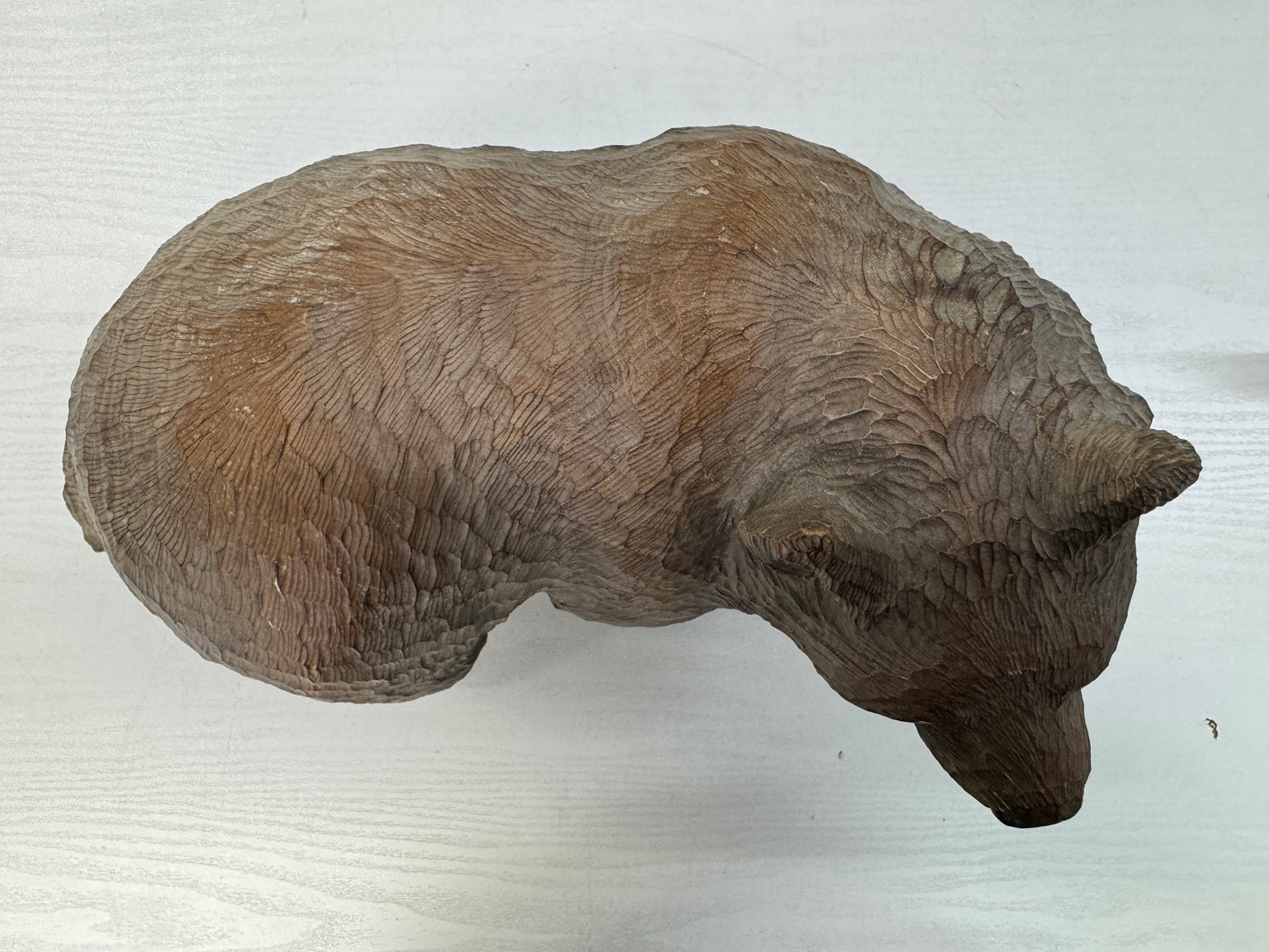 Y10846 OKIMONO wood carving Bear signed wooden tag Japan antique figure figurine