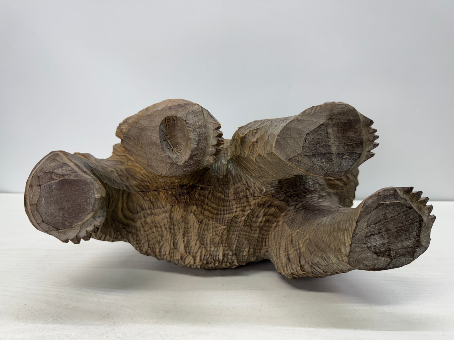 Y10846 OKIMONO wood carving Bear signed wooden tag Japan antique figure figurine