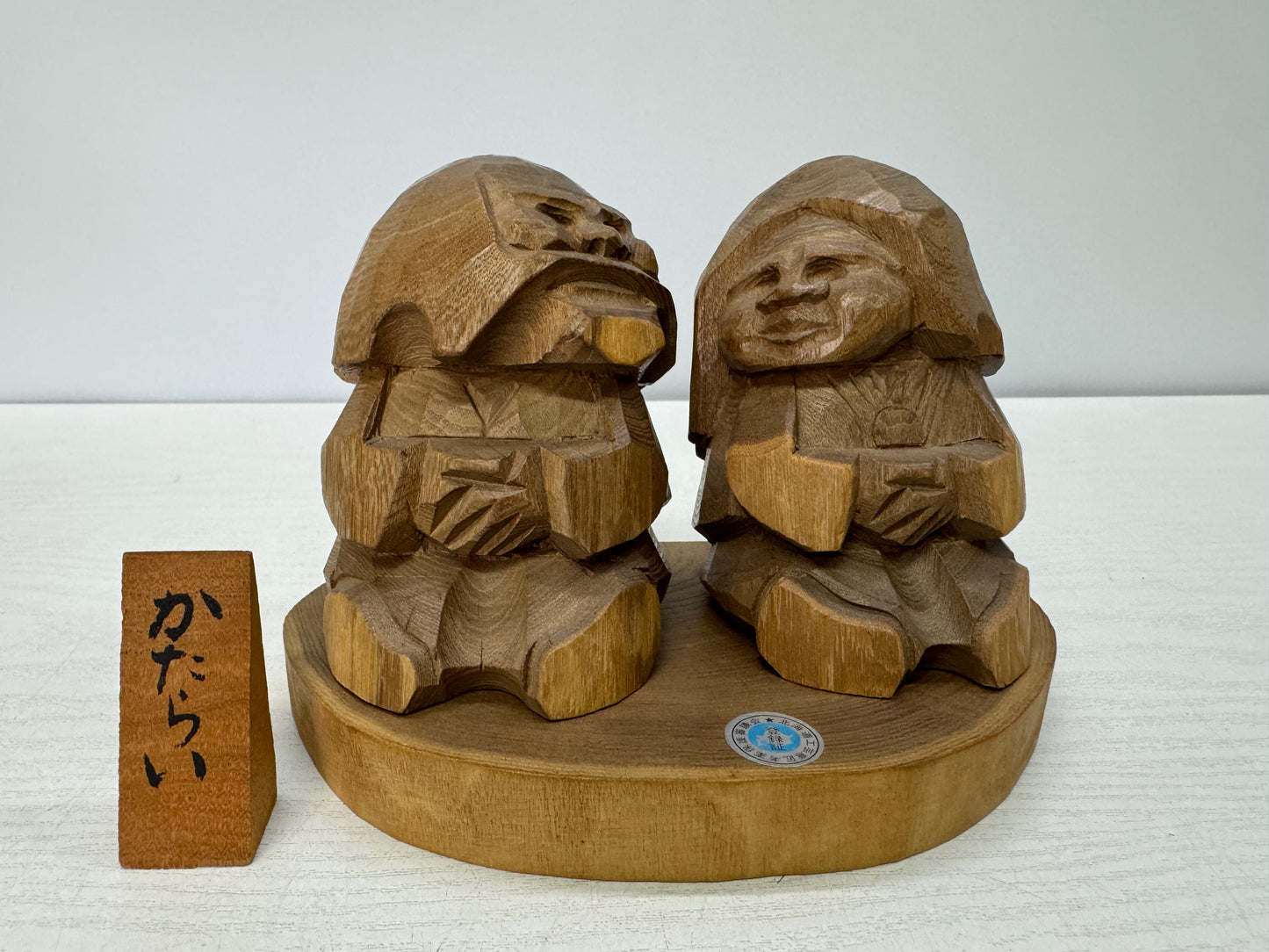 Y10847 STATUE wood-carved figure figurine wooden tag Ainu Hokkaido Japan antique
