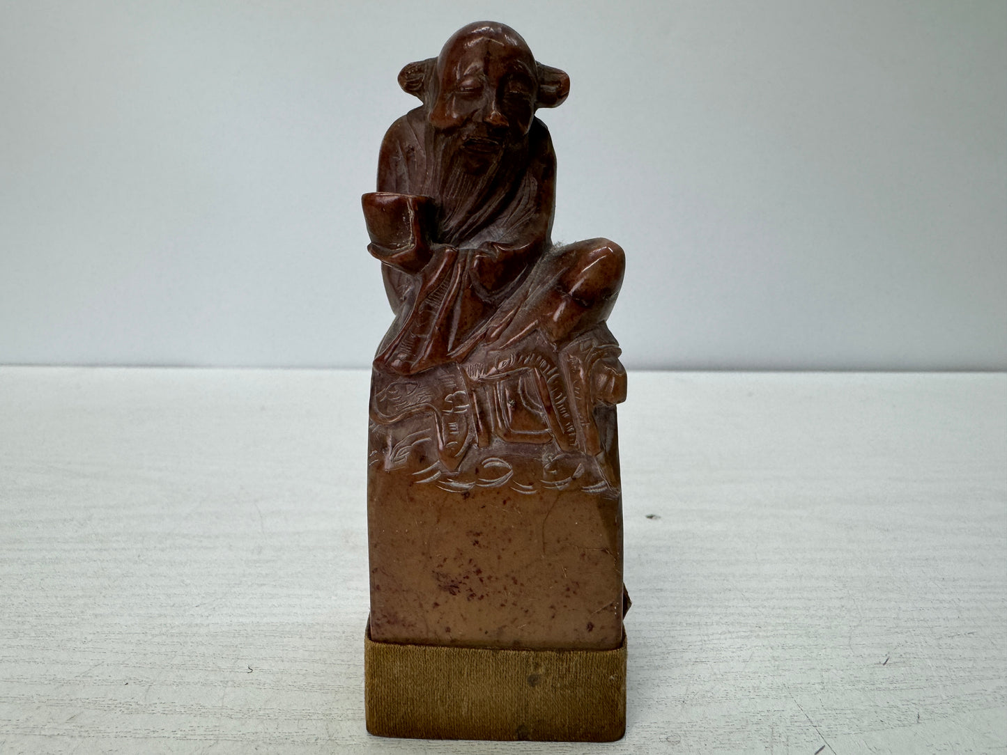 Y10848 STAMP MATERIAL Juzan stone Hermit carving signed stationery Japan antique