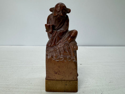 Y10848 STAMP MATERIAL Juzan stone Hermit carving signed stationery Japan antique