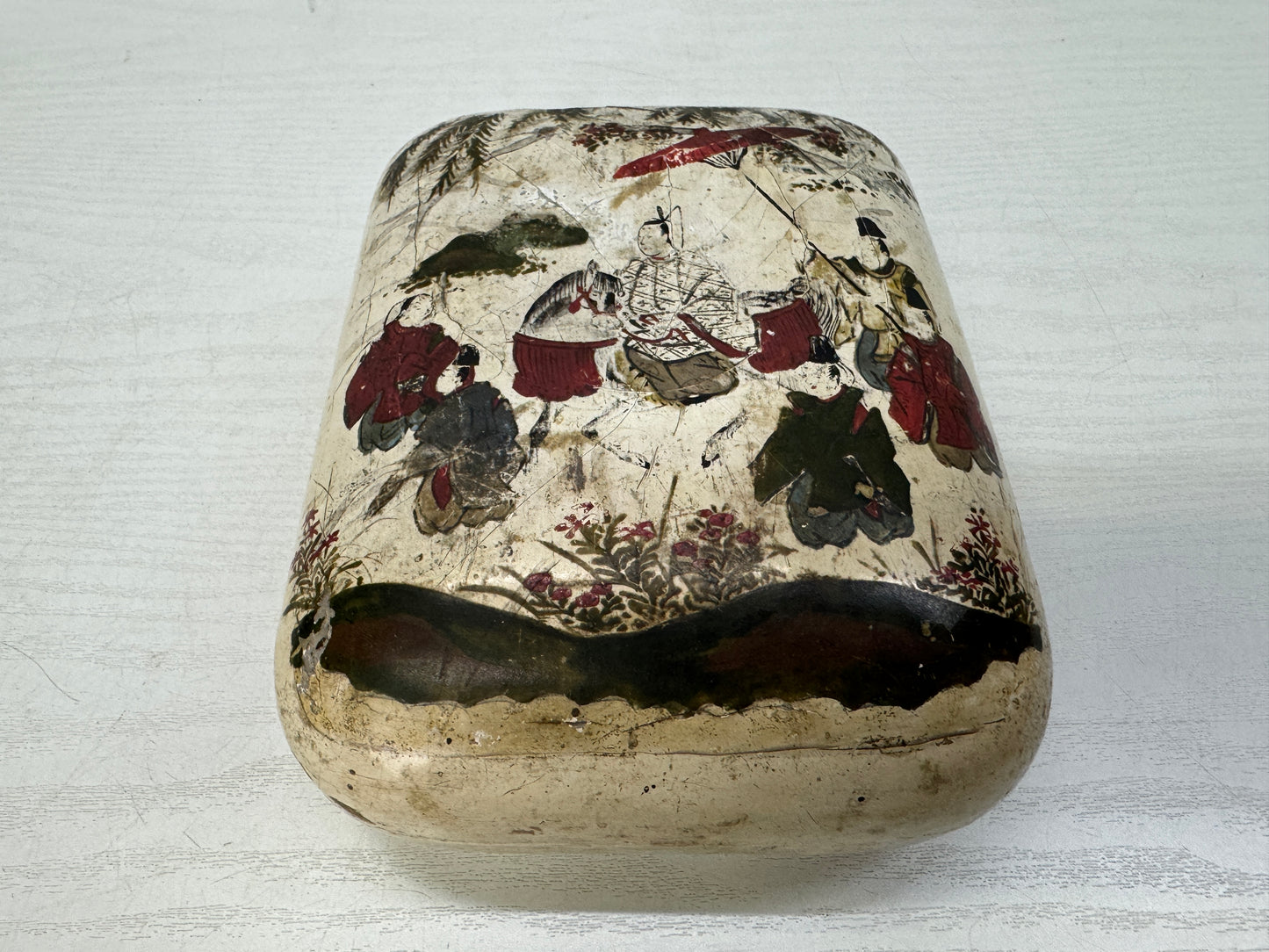 Y10853 BOX Suzuri inkstone accessory case white Yaato-e Japan antique container