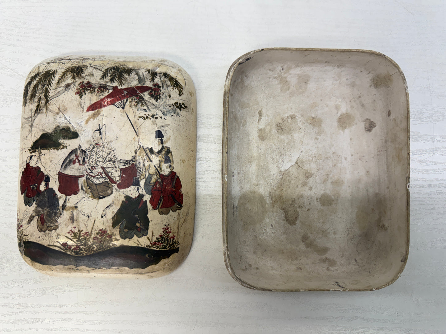 Y10853 BOX Suzuri inkstone accessory case white Yaato-e Japan antique container