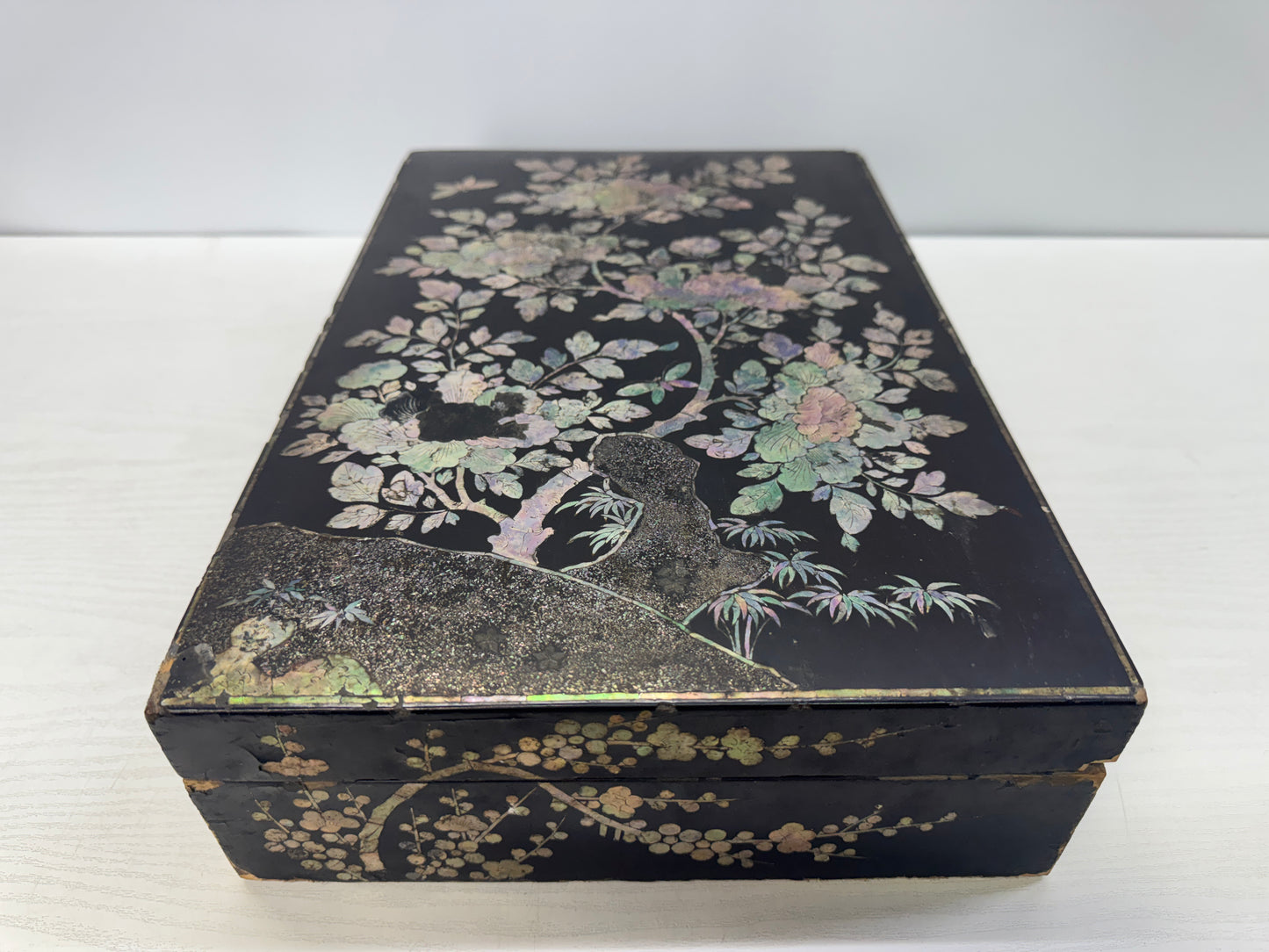 Y10854 BOX Letter case Raden Mother-of-pearl work Makie Japan antique stationery