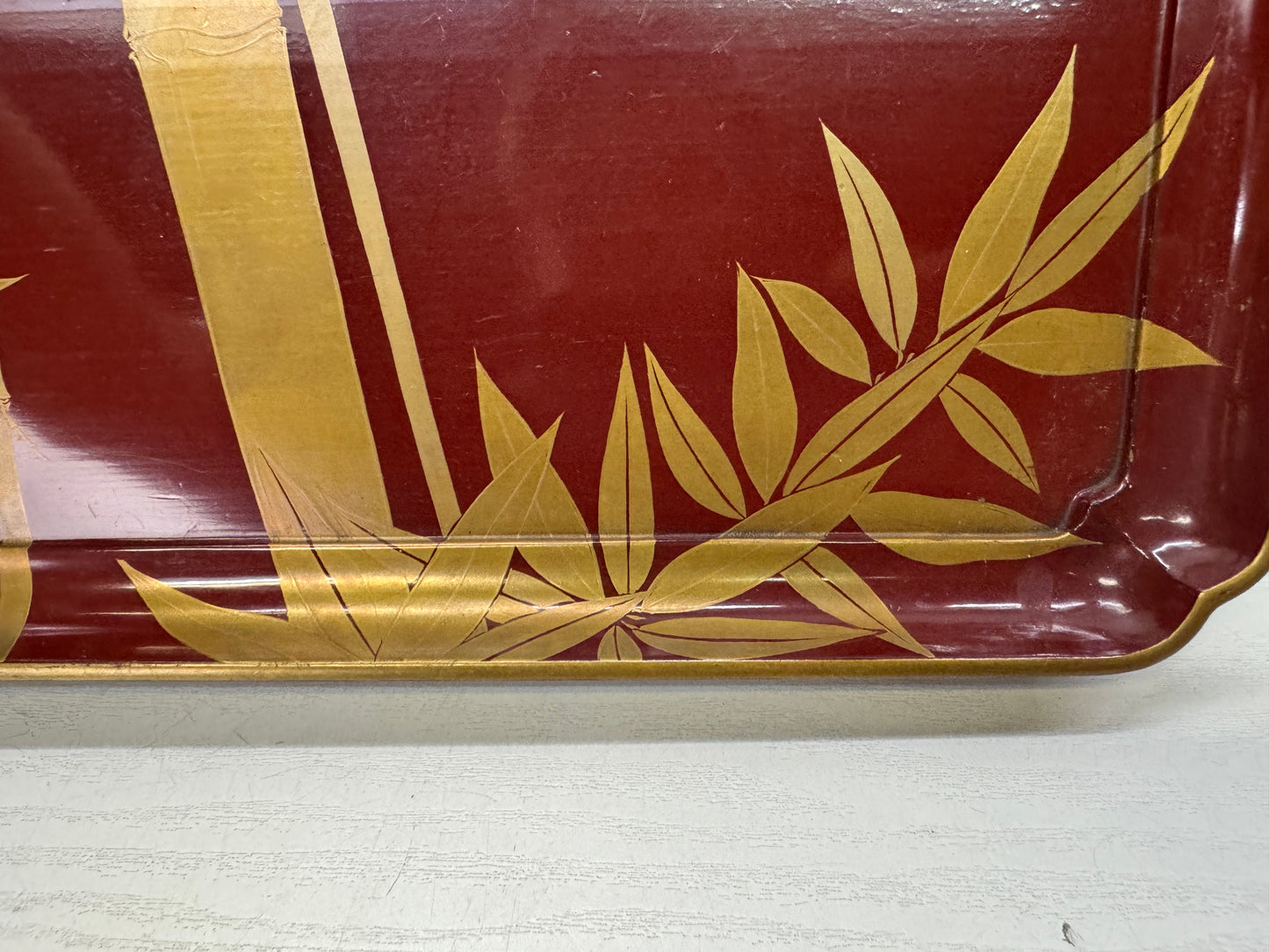 Y10855 TRAY Vermilion-lacquered Ozen Gold bamboo Makie Japan antique dining