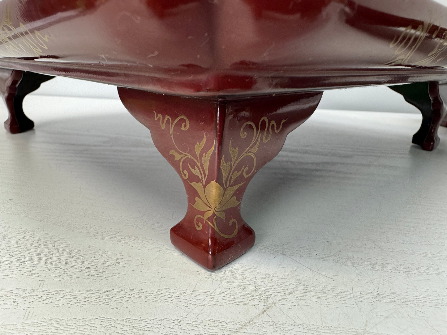 Y10855 TRAY Vermilion-lacquered Ozen Gold bamboo Makie Japan antique dining