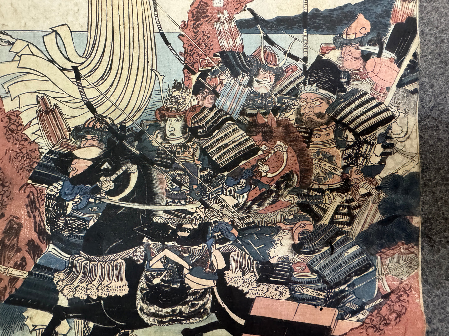 Y10860 WOODBLOCK PRINT Kunisada Warrior Battle scene triptych Japan Ukiyoe art