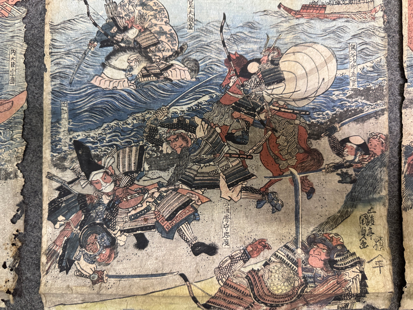 Y10860 WOODBLOCK PRINT Kunisada Warrior Battle scene triptych Japan Ukiyoe art