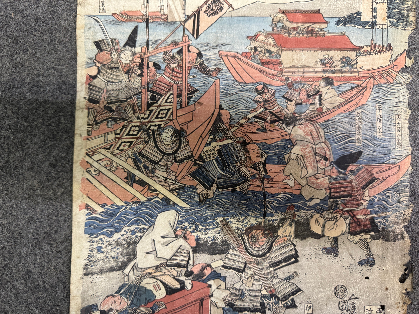 Y10860 WOODBLOCK PRINT Kunisada Warrior Battle scene triptych Japan Ukiyoe art