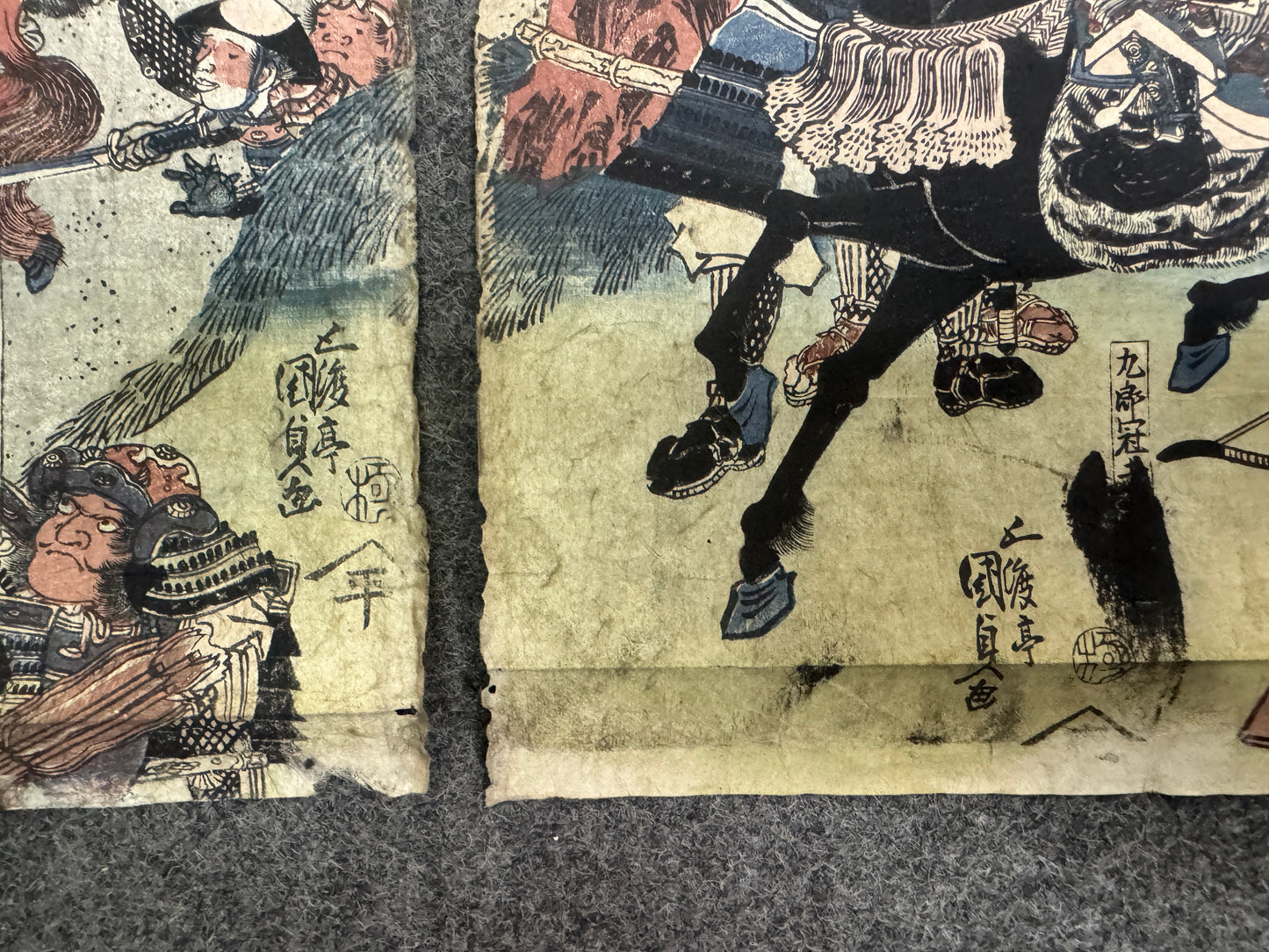 Y10860 WOODBLOCK PRINT Kunisada Warrior Battle scene triptych Japan Ukiyoe art