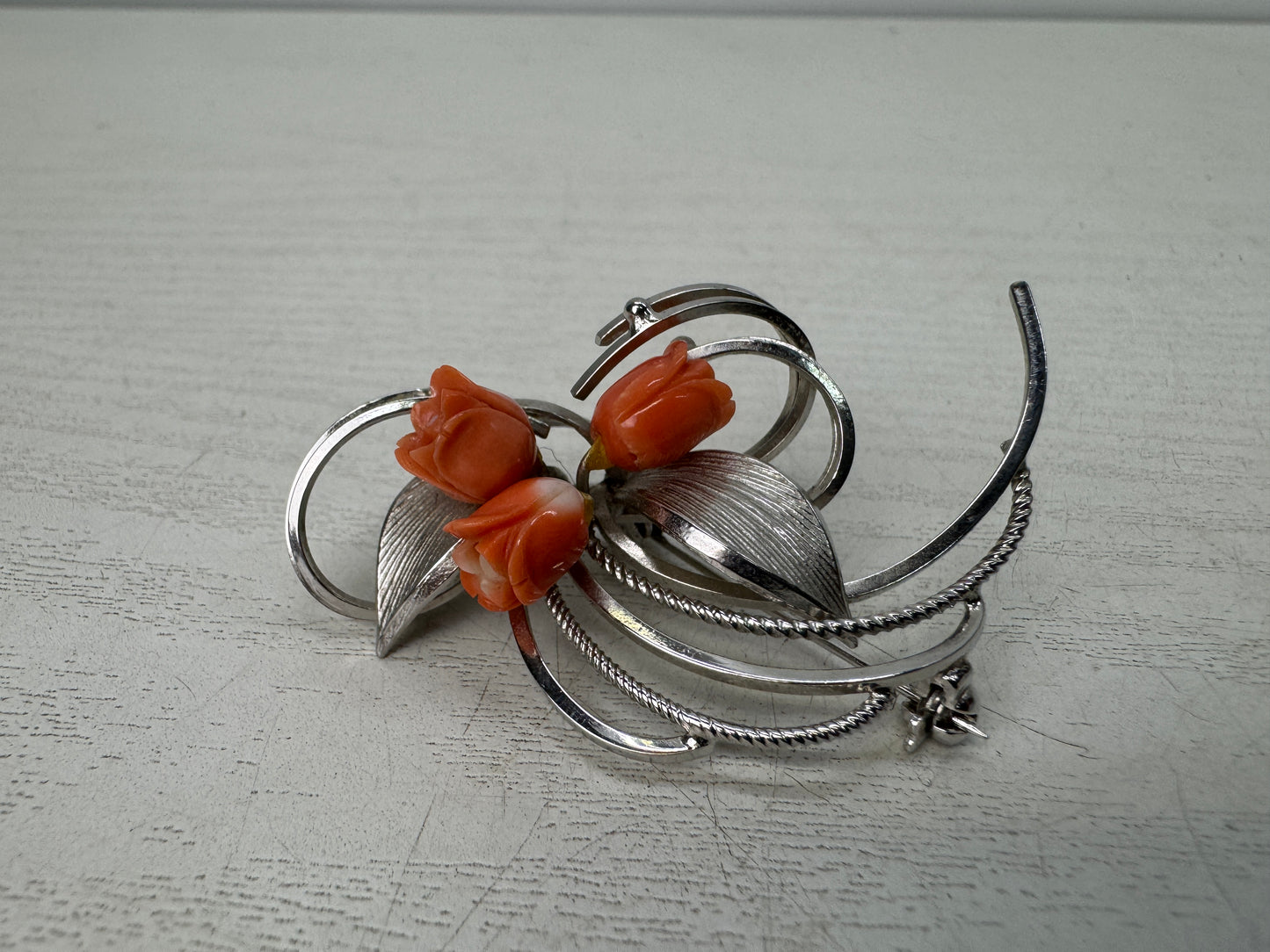 Y10864 BROOCH Genuine Coral Tulip Japan antique jewelry fashion accessory pin