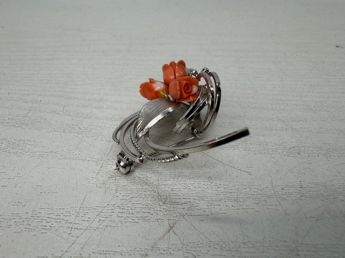 Y10864 BROOCH Genuine Coral Tulip Japan antique jewelry fashion accessory pin