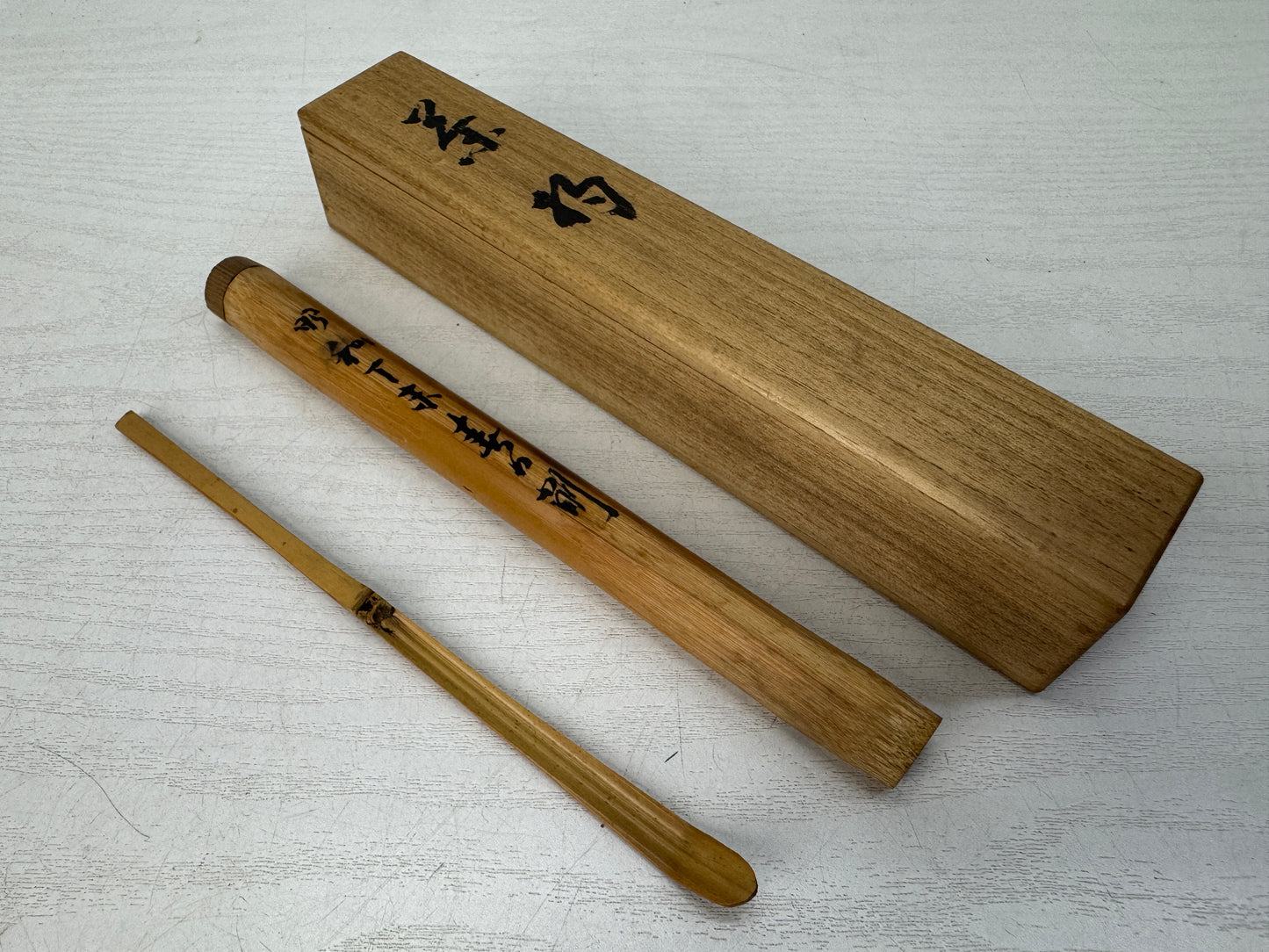 Y10867 CHASHAKU Bamboo tea scoop spoon signed box Japan antique tea ceremony