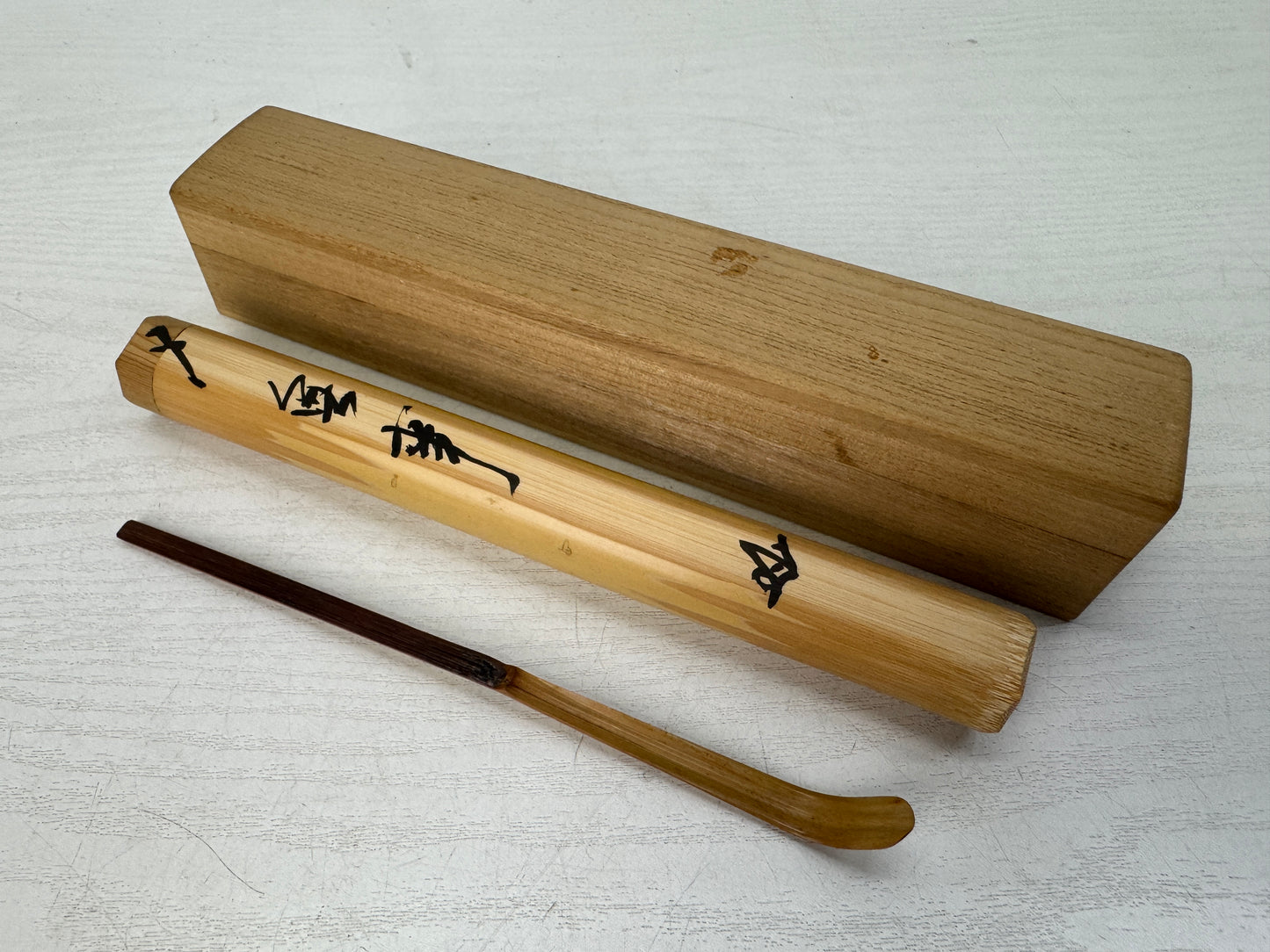 Y10868 CHASHAKU Bamboo tea scoop spoon signed box Japan antique tea ceremony