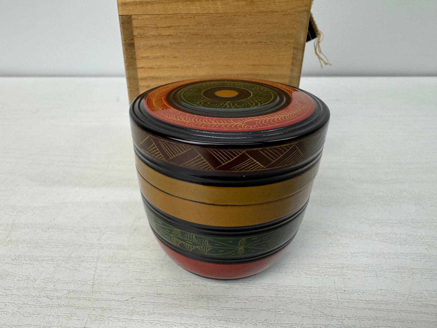 Y10869 TEA CADDY Makie Kinma-lacquer signed box Japan antique tea ceremony
