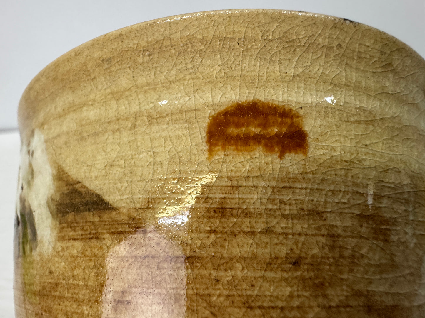 Y10871 CHAWAN Mino-ware bowl signed Mt. Fuji Japan antique tea ceremony pottery