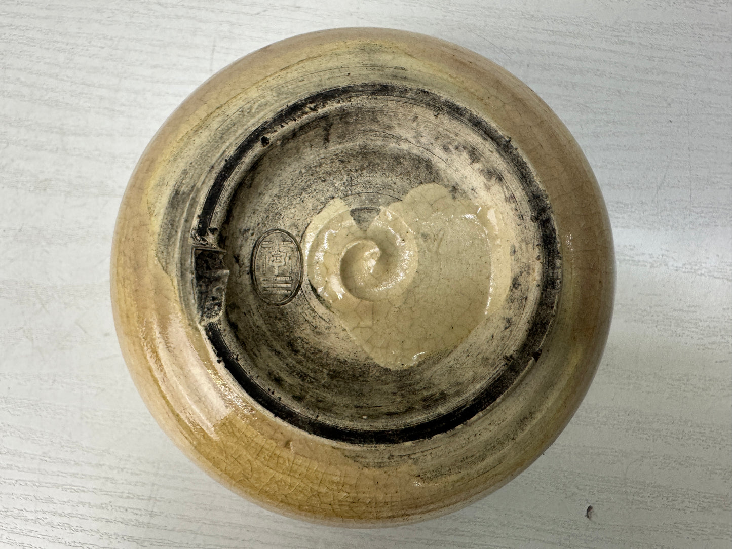 Y10871 CHAWAN Mino-ware bowl signed Mt. Fuji Japan antique tea ceremony pottery