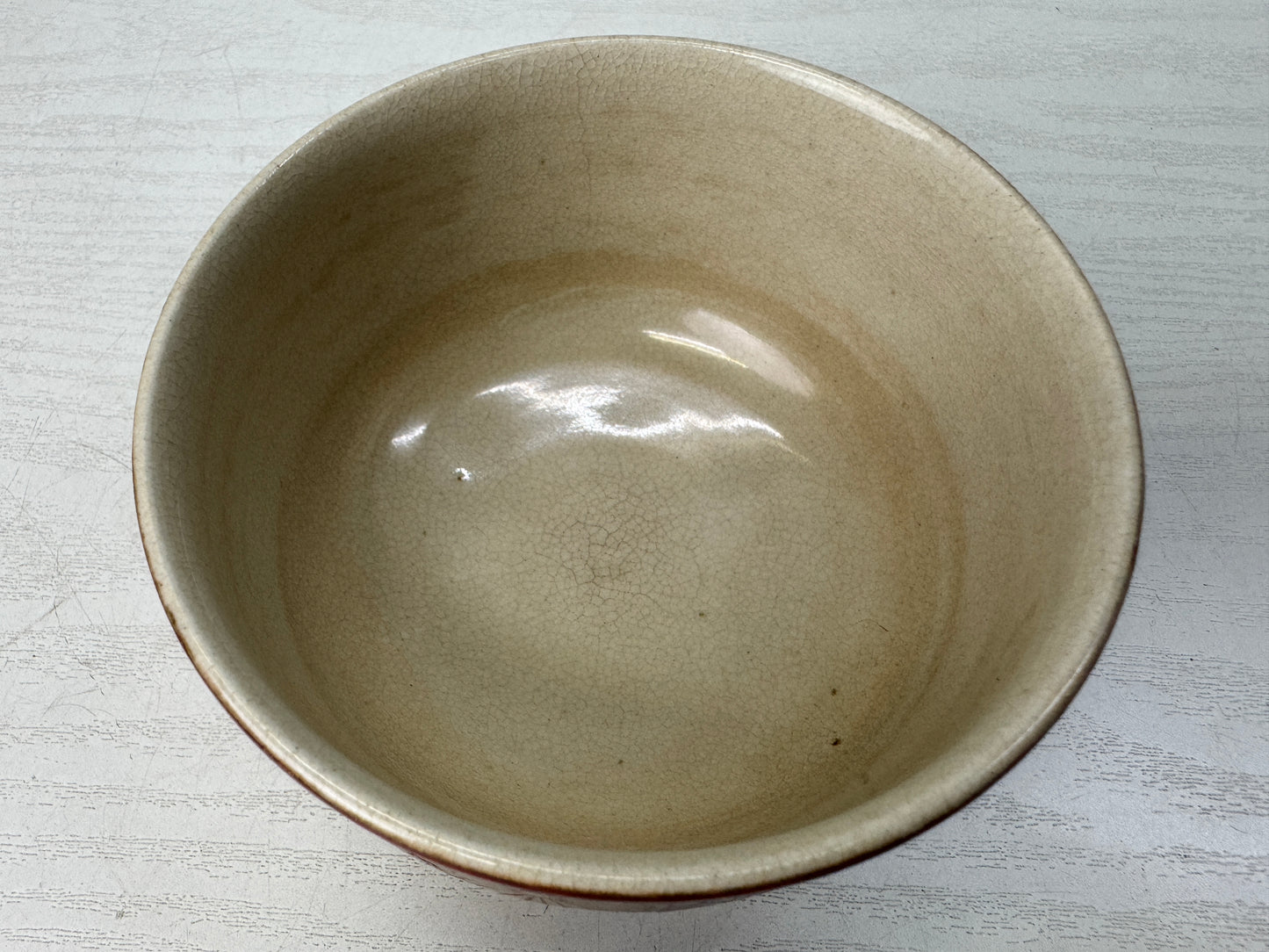 Y10872 CHAWAN Kutani-ware red bowl signed Japan antique tea ceremony pottery cup
