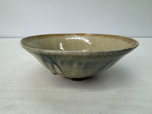 Y10874 CHAWAN Ofuke-ware flat bowl kintsugi signed Japan antique tea ceremony