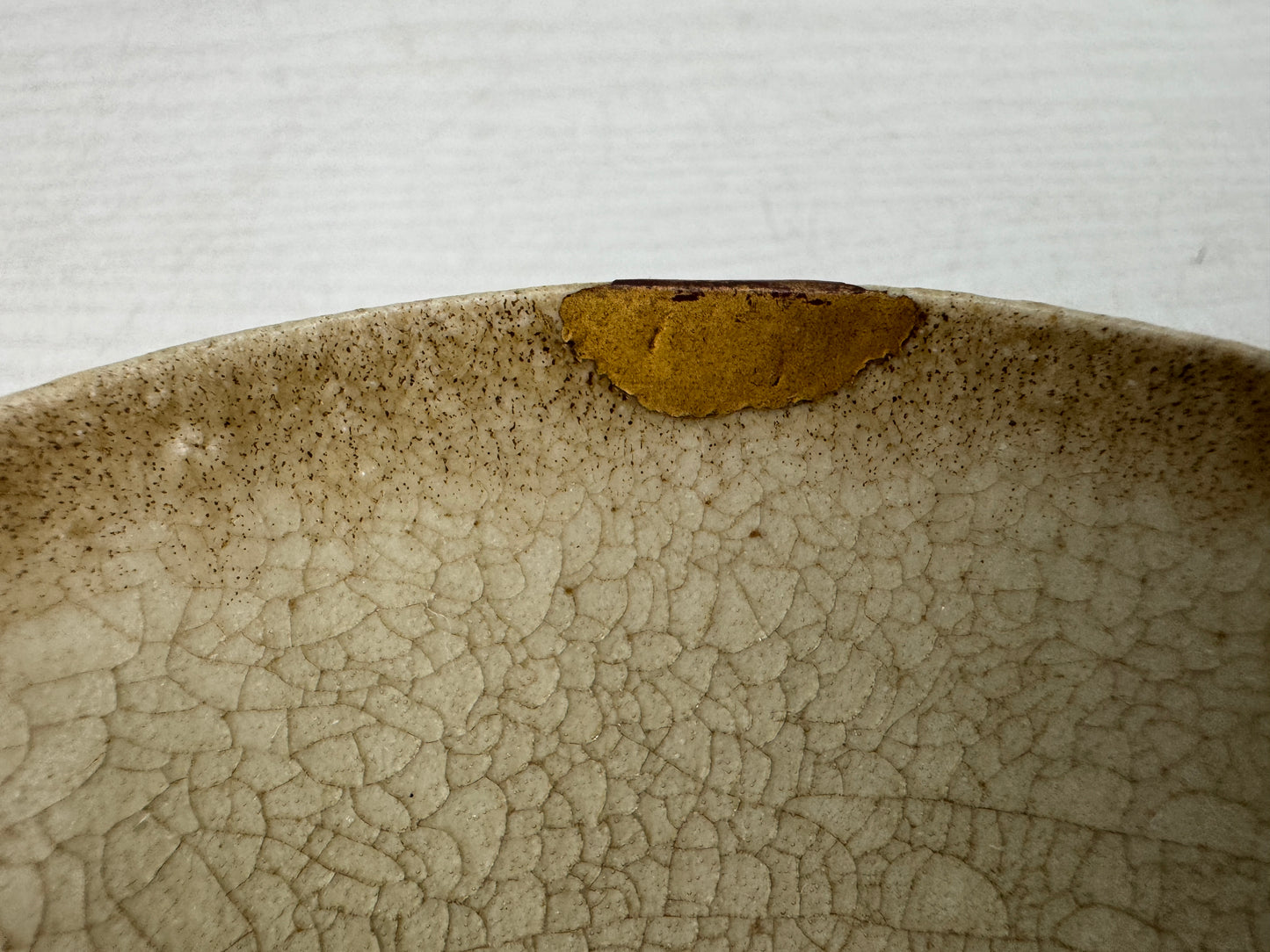 Y10874 CHAWAN Ofuke-ware flat bowl kintsugi signed Japan antique tea ceremony