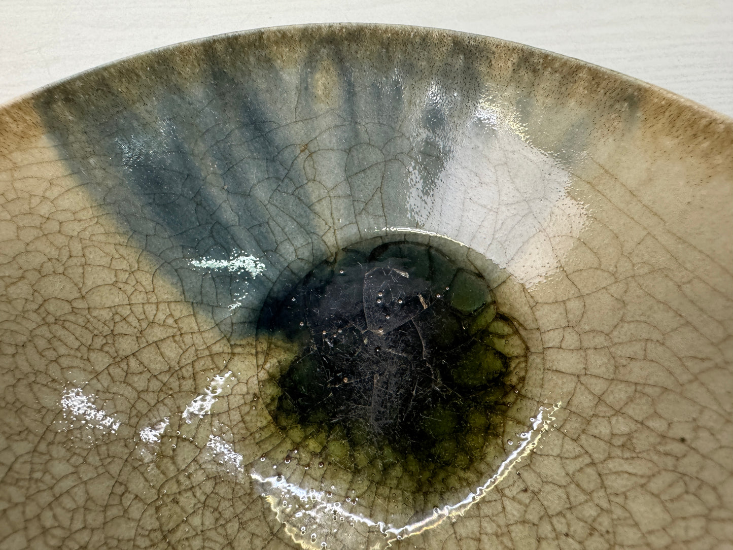 Y10874 CHAWAN Ofuke-ware flat bowl kintsugi signed Japan antique tea ceremony